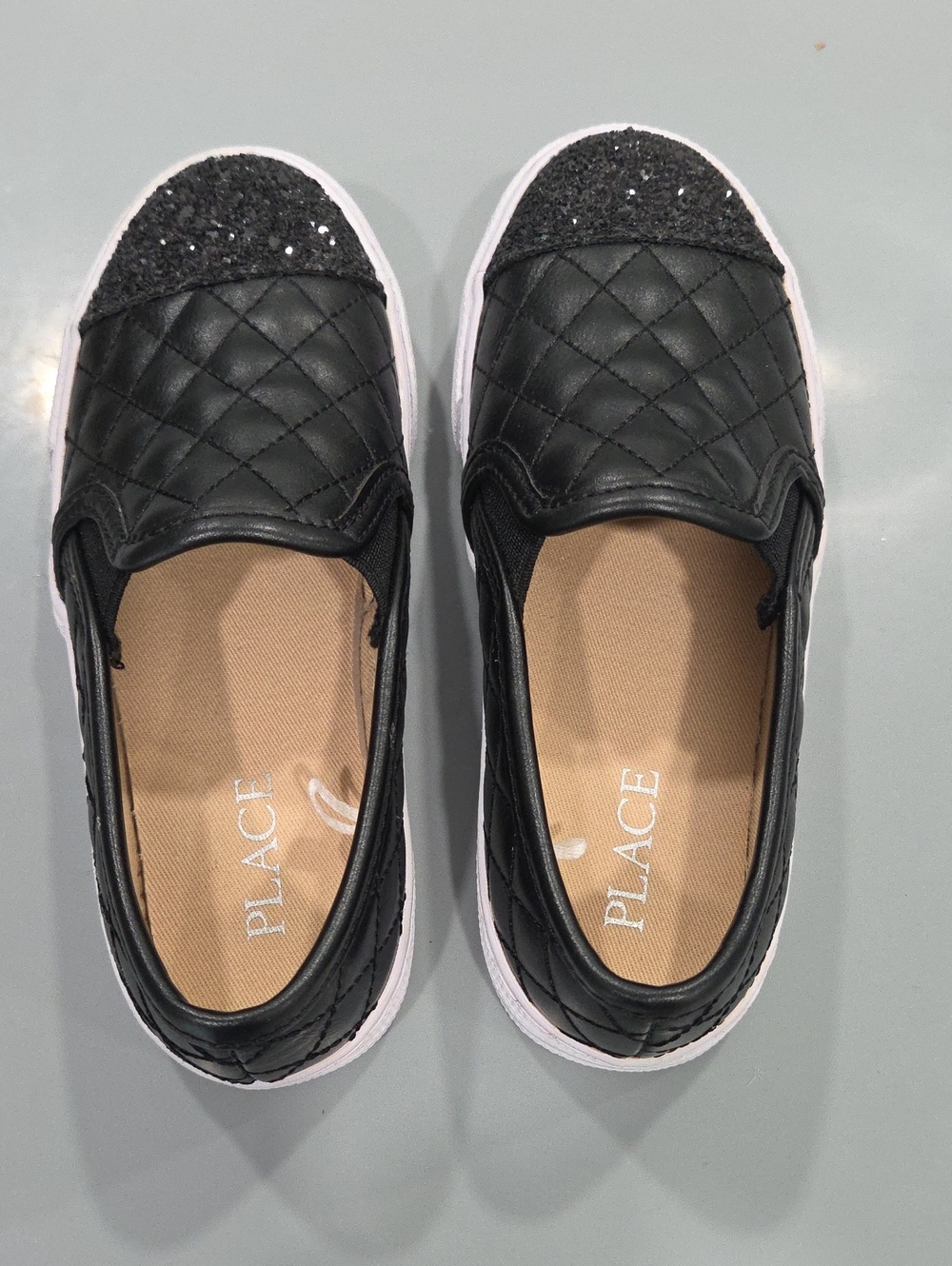 The Children's Place Quilted Black Slip-On Sneakers with Sparkle Toe Cap